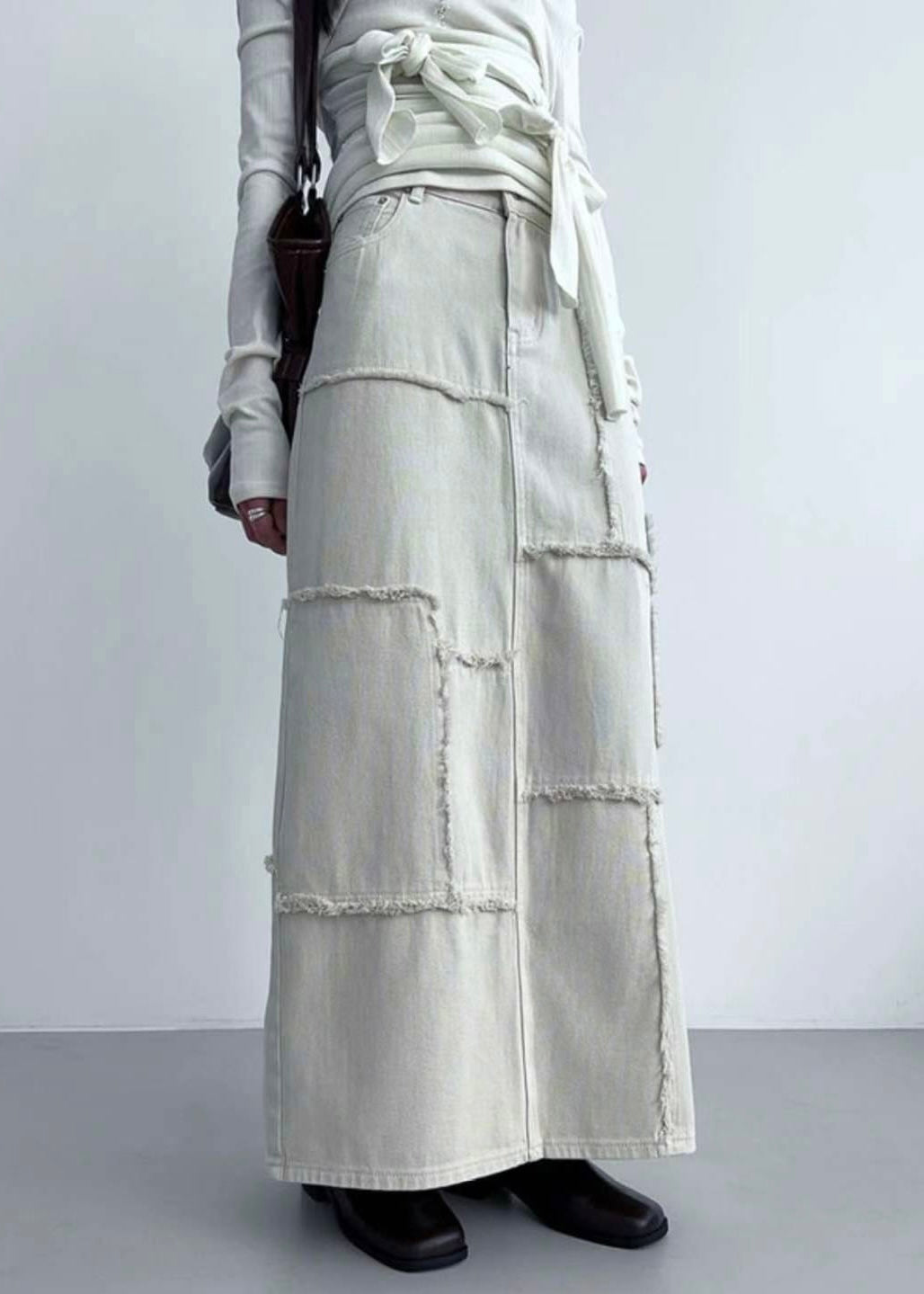 patched denim skirt