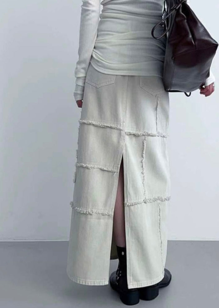 patched denim skirt