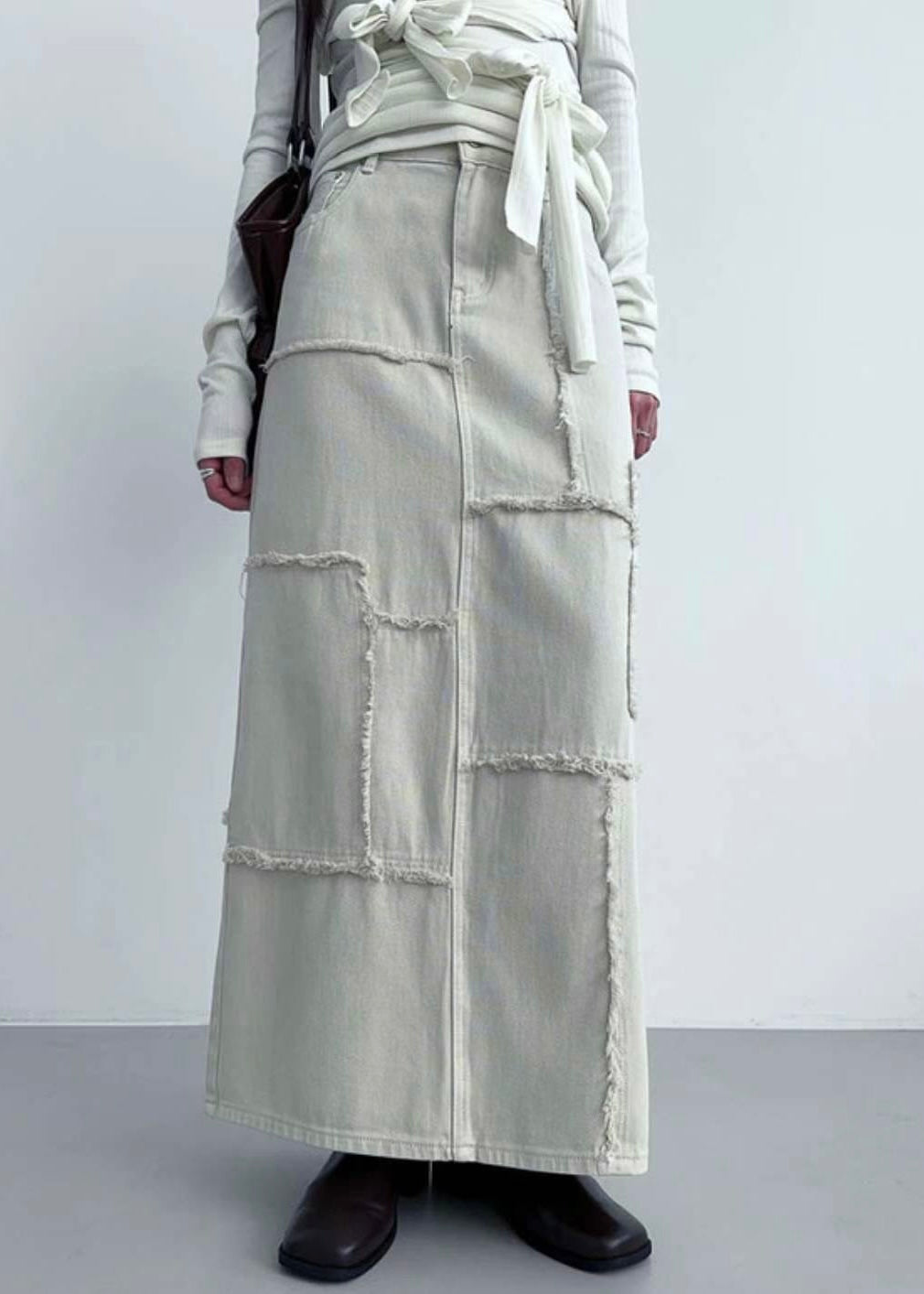 patched denim skirt