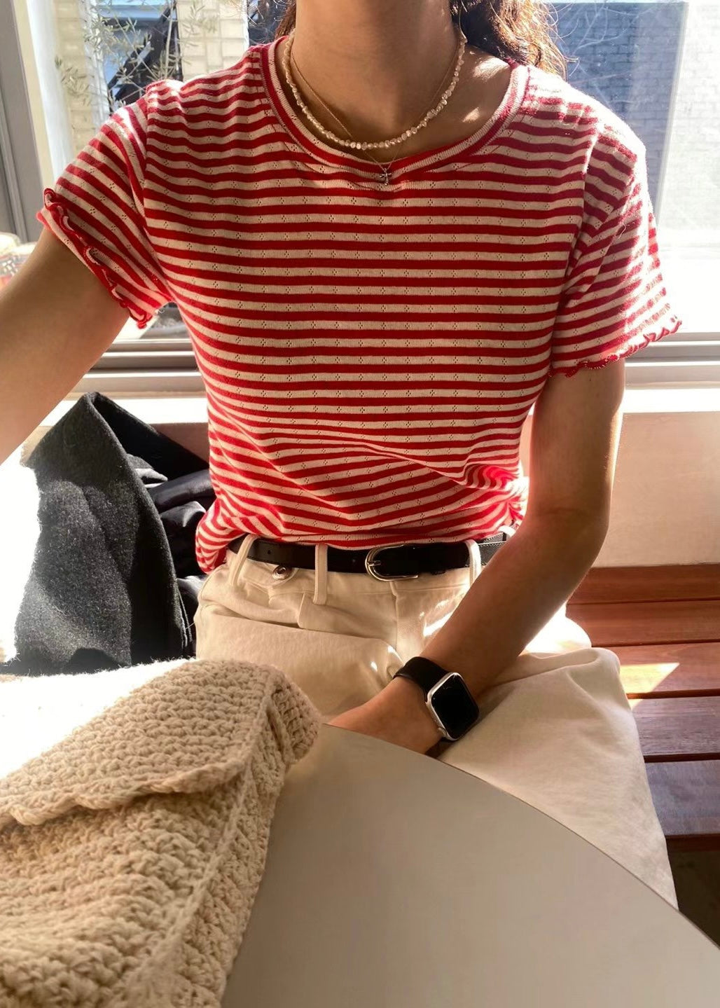 striped ruffle tee