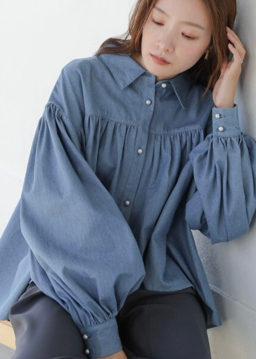 denim pearl blouse